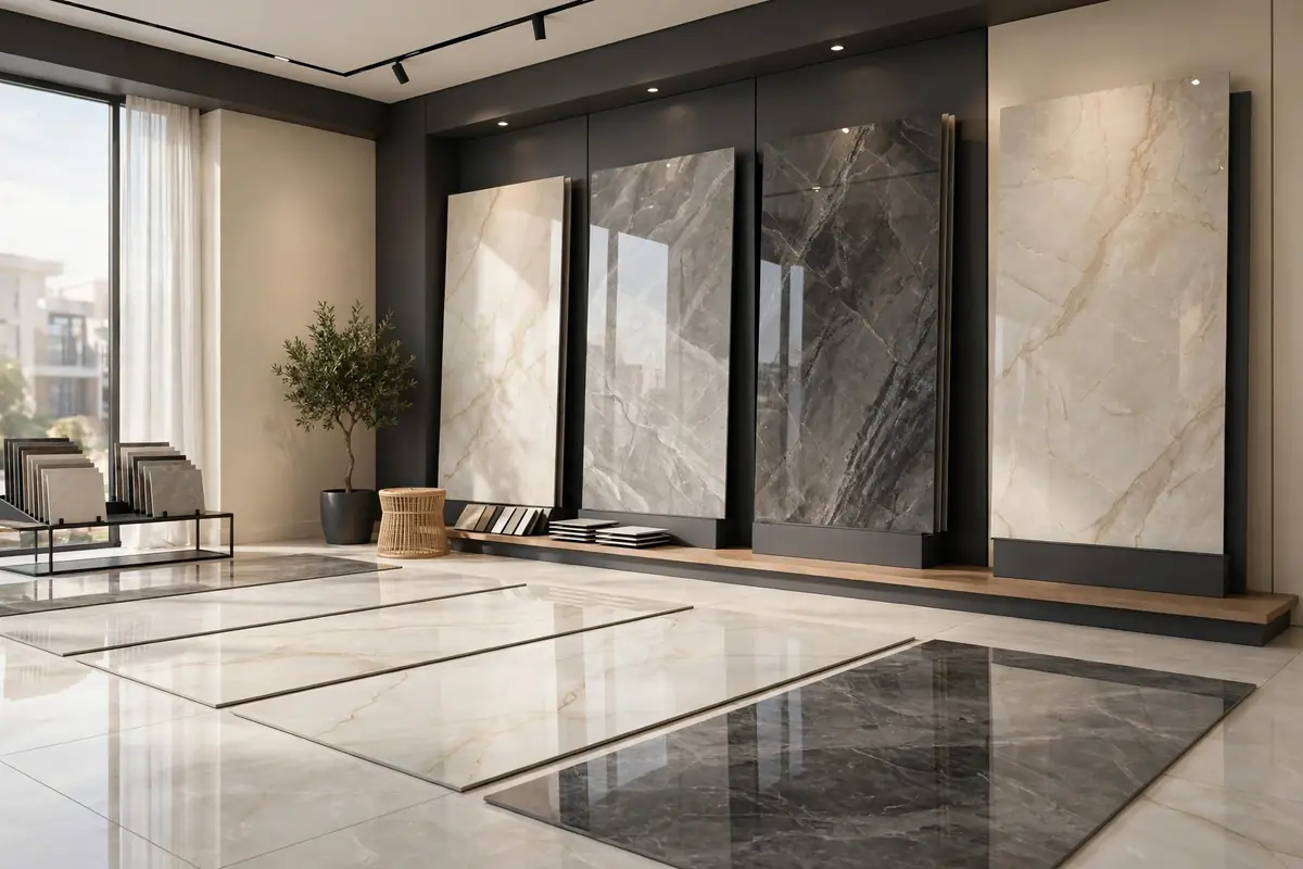 Floor tiles in a premium showroom — shop floor tiles in Pakistan