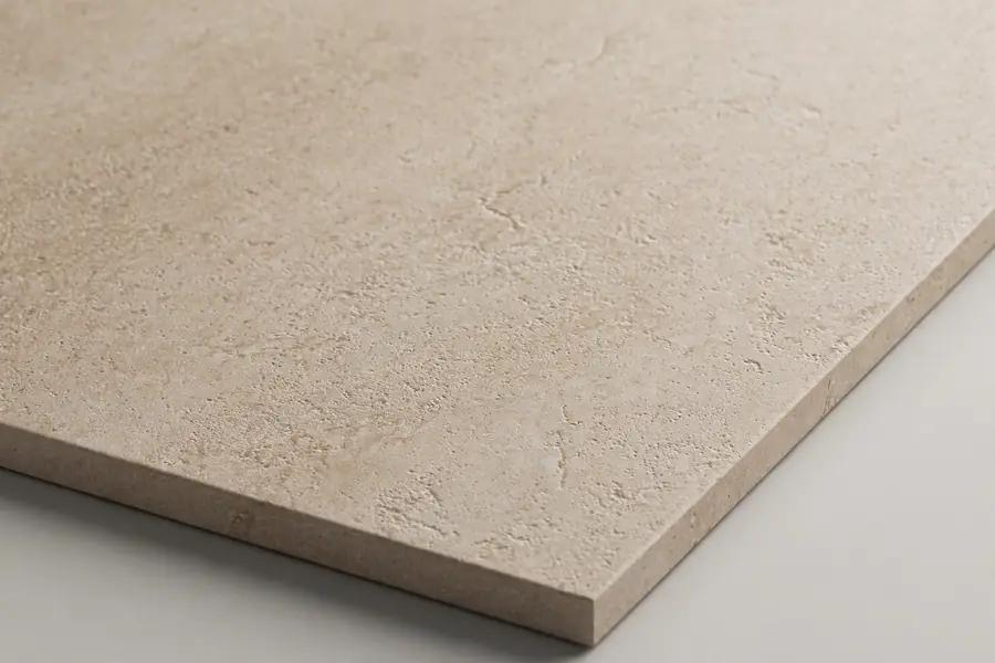 Large format sandstone beige porcelain slab tile for spacious floors in Pakistan