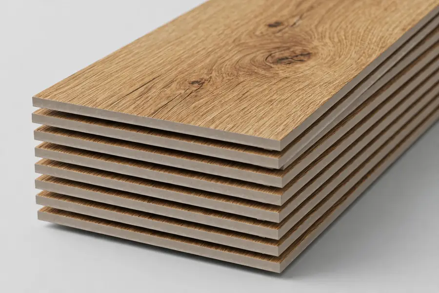 Warm oak wood-look porcelain plank tile for bedroom floors in Pakistan